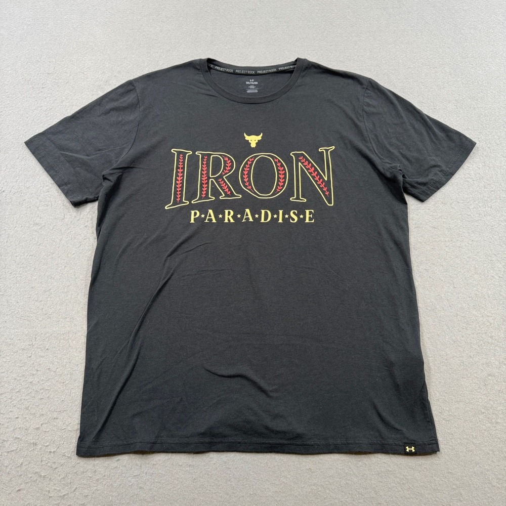 Under Armour T-Shirt Mens 2XL Black Iron Paradise Project Rock Brahma Bull Loose
